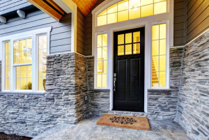 Close up view of stone exterior around a front door
