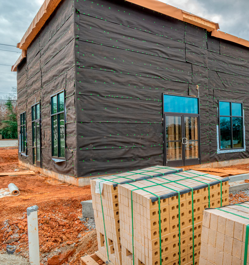 Commercial building prepped for brick installation