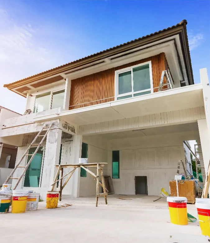 Exterior of a home under remodel construction