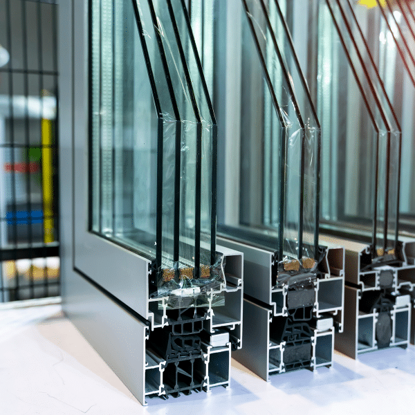 Close-up view of several aluminum window frame profiles with insulated glass units, highlighting cross-sectional details and quality construction—ideal for Aluminum Window Installation projects in Utah and Salt Lake City. Close-up view of several aluminum window frame profiles with insulated glass units, highlighting cross-sectional details and quality construction—ideal for Aluminum Window Installation projects in Utah and Salt Lake City.