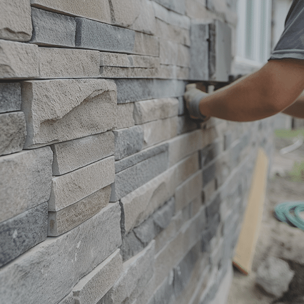 Natural Stone Exterior Home in Utah Natural stone exterior home in Utah with stone siding and mountain backdrop