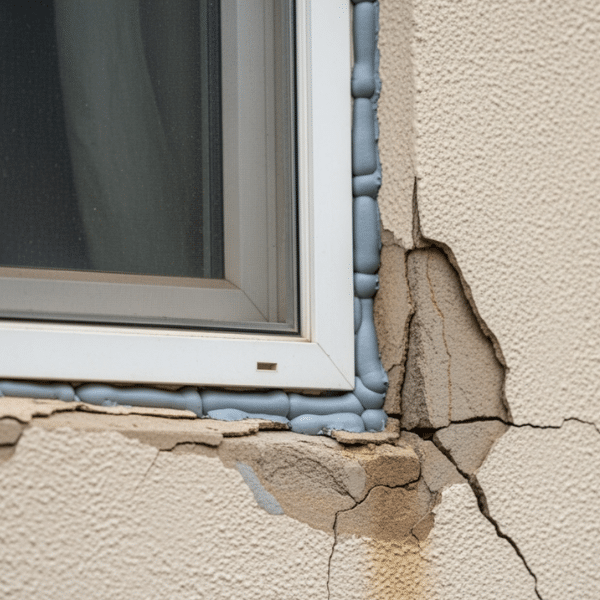 Cracked Stucco Siding Showing Exterior Damage Close up of cracked and damaged stucco siding on home exterior